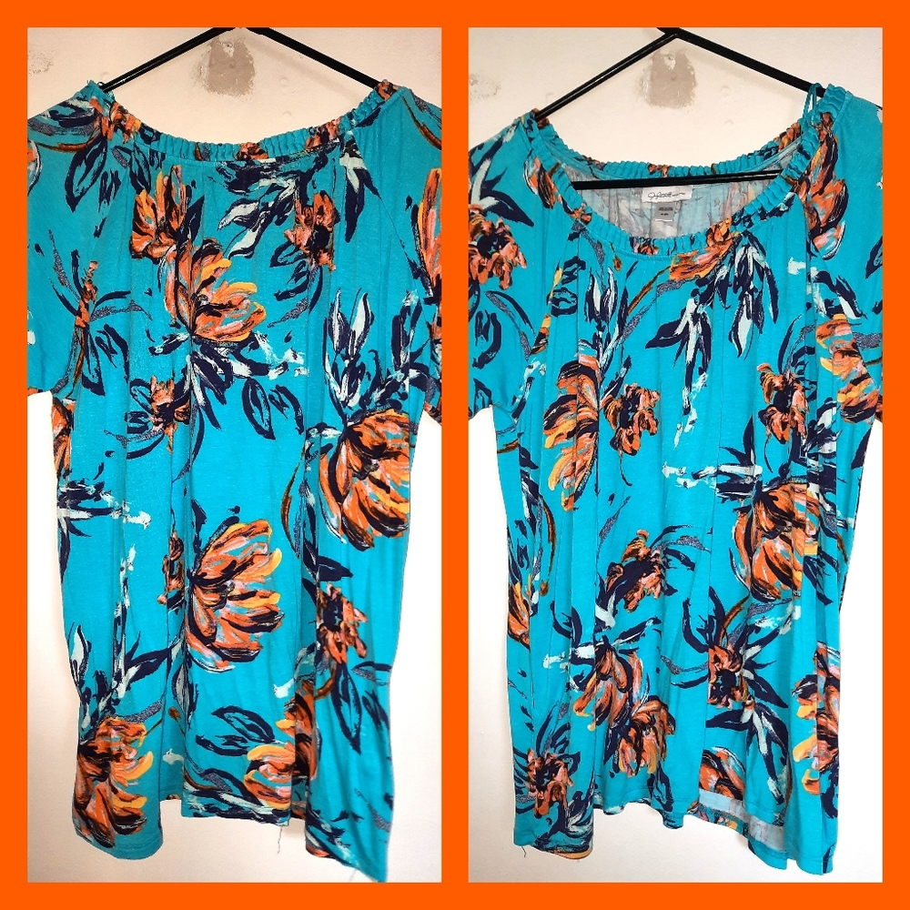 💙🏵 Jaclyn Smith Collection Women's XL Blue Floral Blouse🏵💙